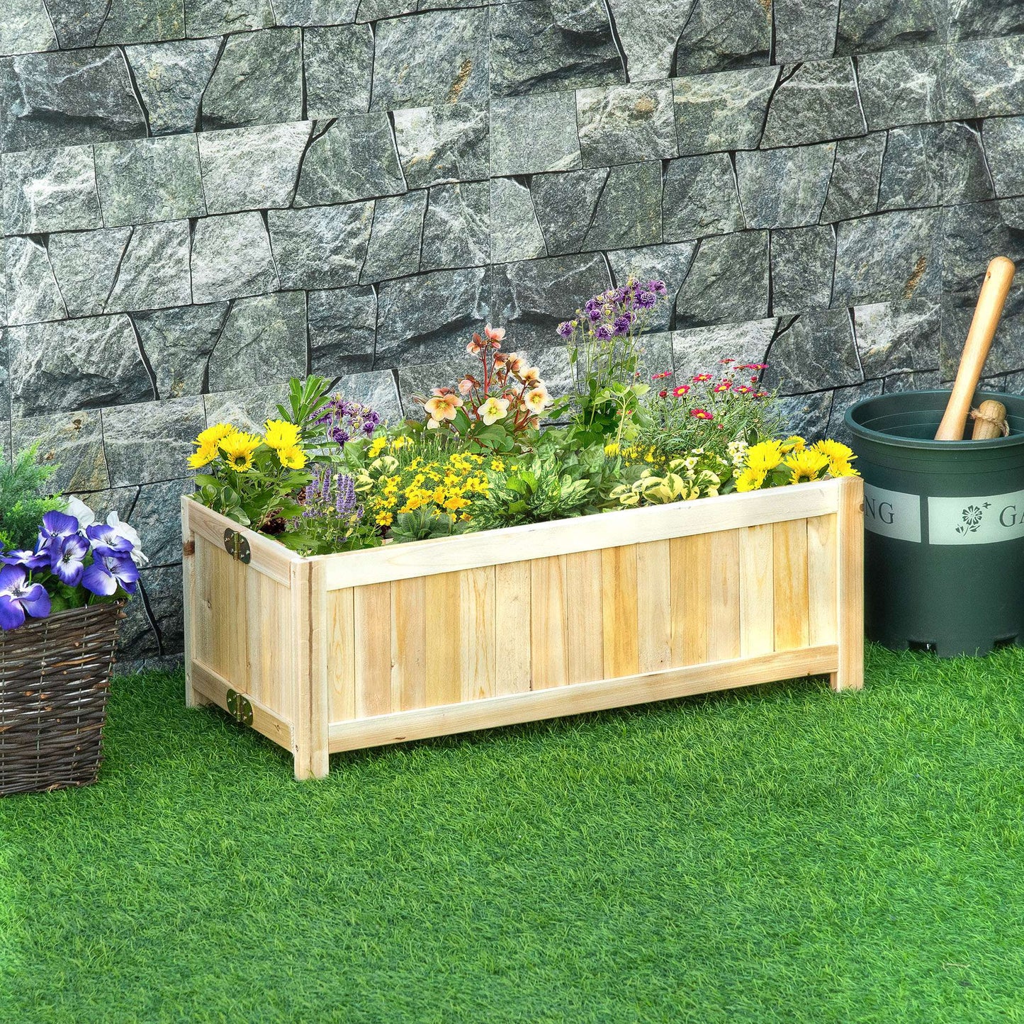 Outsunny Foldable Elevated Planter Box, Wooden Raised Garden Bed for Backyard, Patio to Grow Vegetables, Herbs, Flowers, Natural