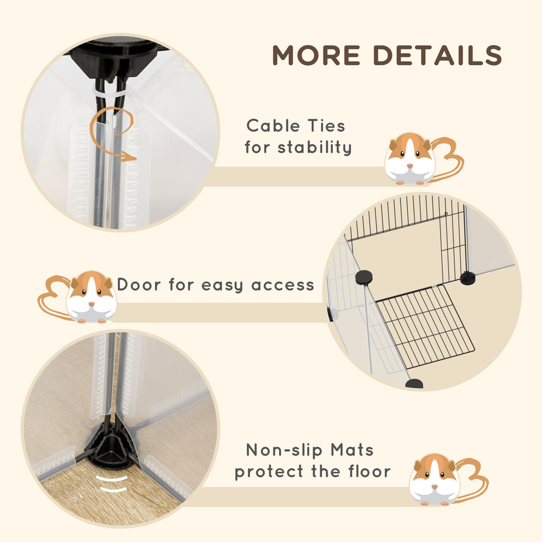 PawHut 20 Panels DIY Small Animal Cage with Door, Top Cover, Indoor Yard Fence for Guinea Pig, Hedgehog, Bunny, White