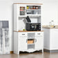 HOMCOM 71" Kitchen Buffet with Hutch, Farmhouse Style Storage Cupboard with Utility Drawer, 3 Door Cabinets and 5-tier Shelves, White