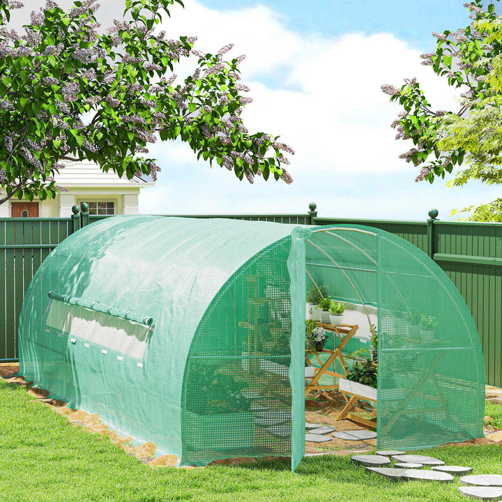 Outsunny 20x10x6.6ft Heavy Duty Outdoor Walk-in Tunnel Greenhouse Portable Garden Planting Warm House with PE Cover Green