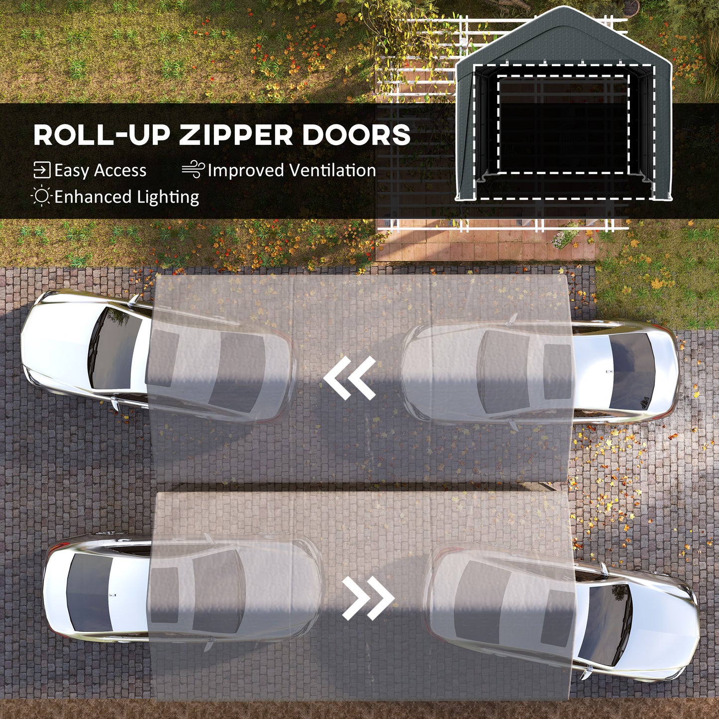 Outsunny Carport, 10 x 20 ft Portable Garage with 2 Roll-Up Doors and Removable Sidewalls for Car, Truck, Boat, Dark Grey