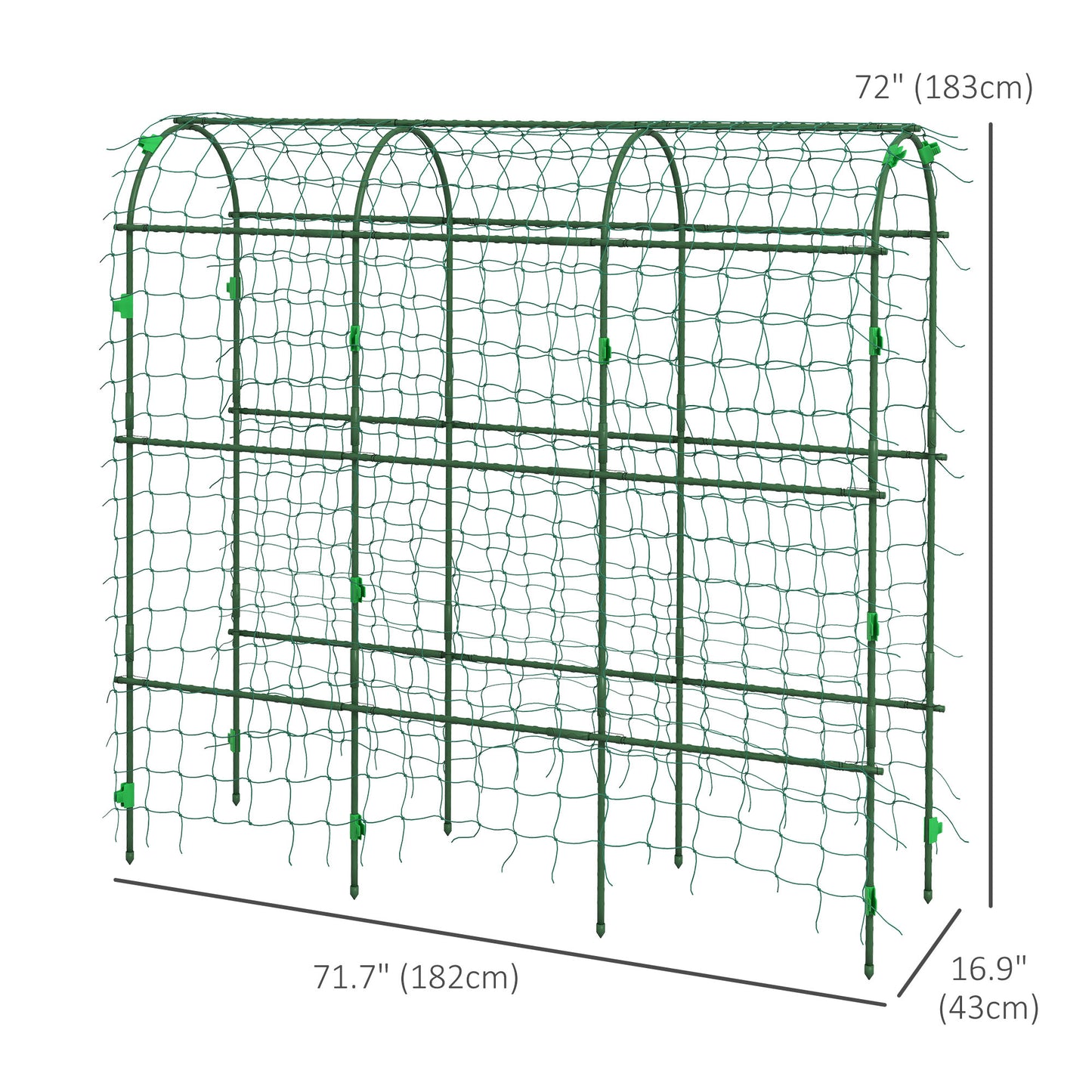 Outsunny Arched Garden Trellis w/ Climbing Net Metal Cucumber Plant Trellis A-Frame for Climbing Plants 57" x 66" x 81"