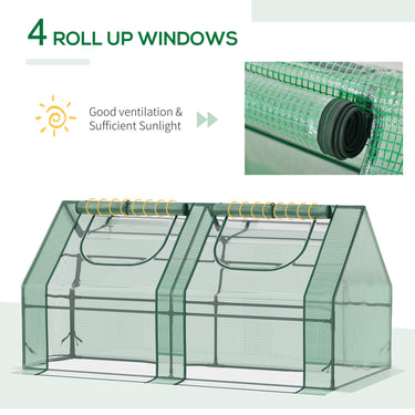 Outsunny 6' x 3' x 3' Portable Mini Greenhouse, Garden Green House Kit with 2 PE/Plastic Covers, Steel Frame and 2 Roll Up Zipper Windows, Dark Green