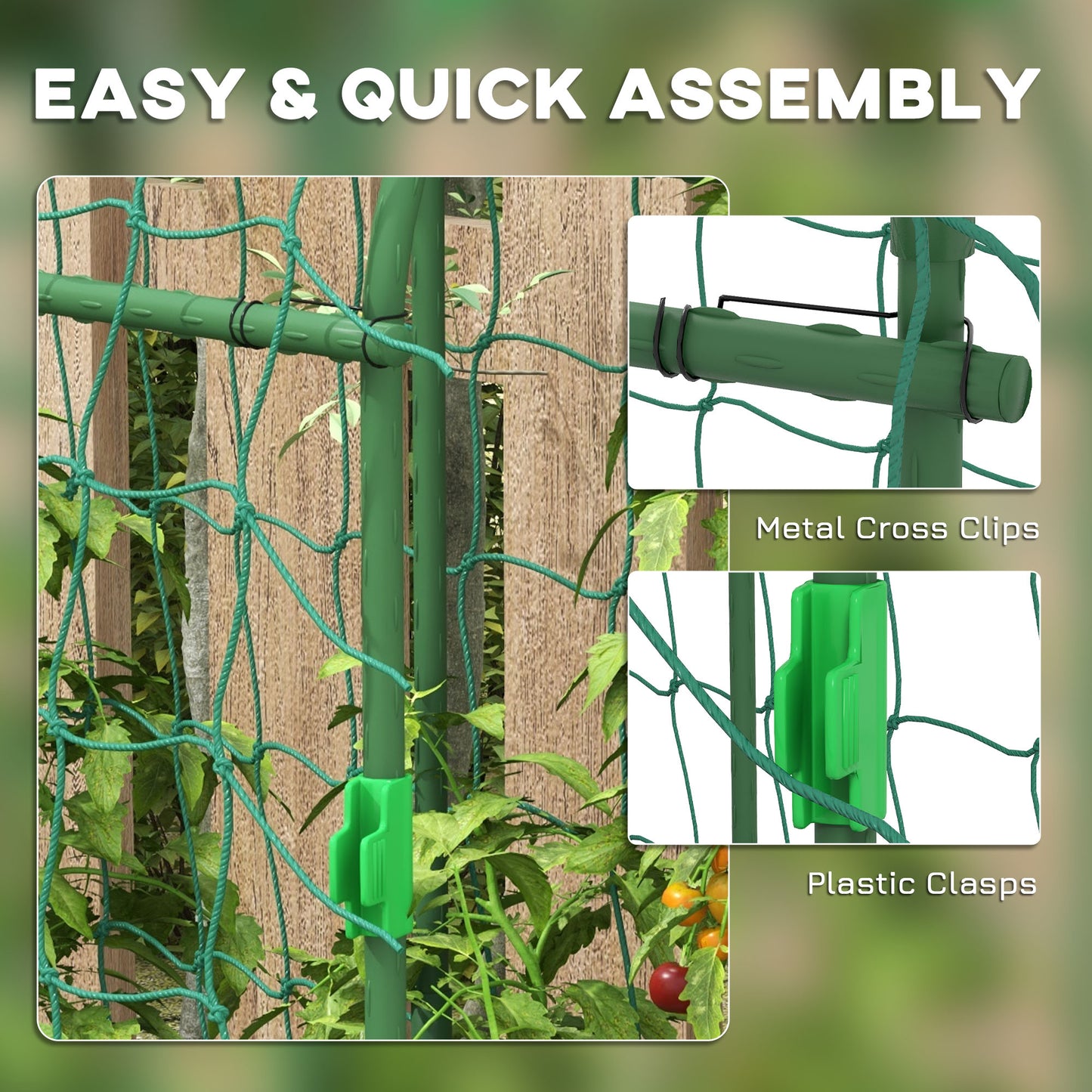 Outsunny Arched Garden Trellis w/ Climbing Net Metal Cucumber Plant Trellis A-Frame for Climbing Plants 57" x 66" x 81"