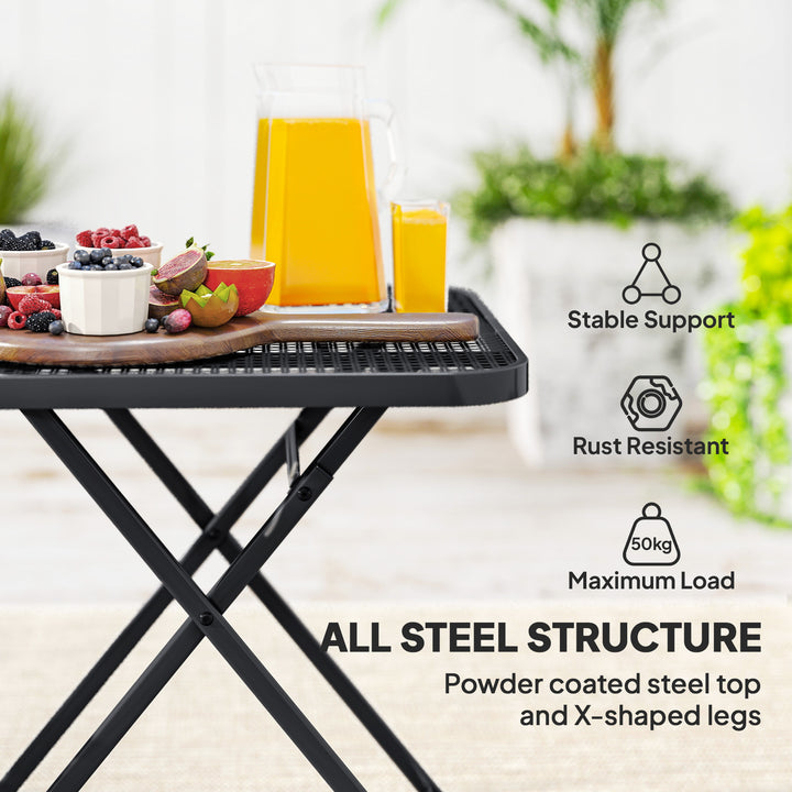 Outsunny 27.5" Square Outdoor Patio Table, Outdoor Folding Table with Grid Rattan-Like Top for Camping, Picnic, Black