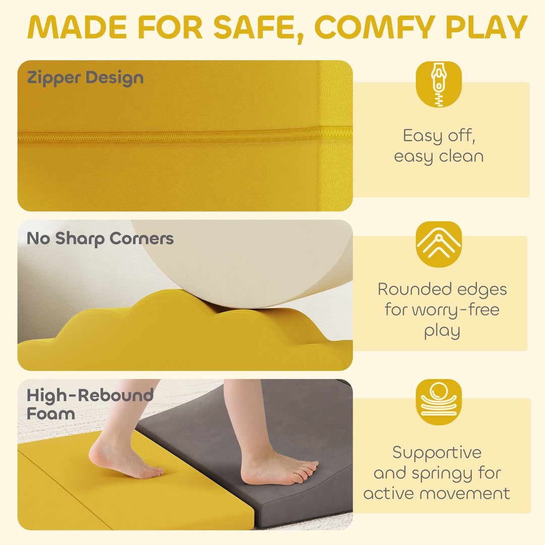 Qaba 7-Piece Baby Soft Play Set, Indoor Soft Play Gym Activity Play Set for Crawling, Sliding and Playing, Navy Blue