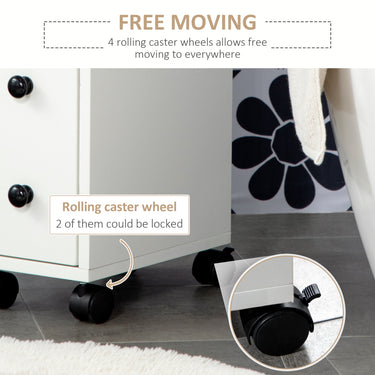 kleankin Slim Bathroom Cabinet with Wheels, Narrow Bathroom Storage Cabinet with Door, Drawer and 2 Open Compartments, White