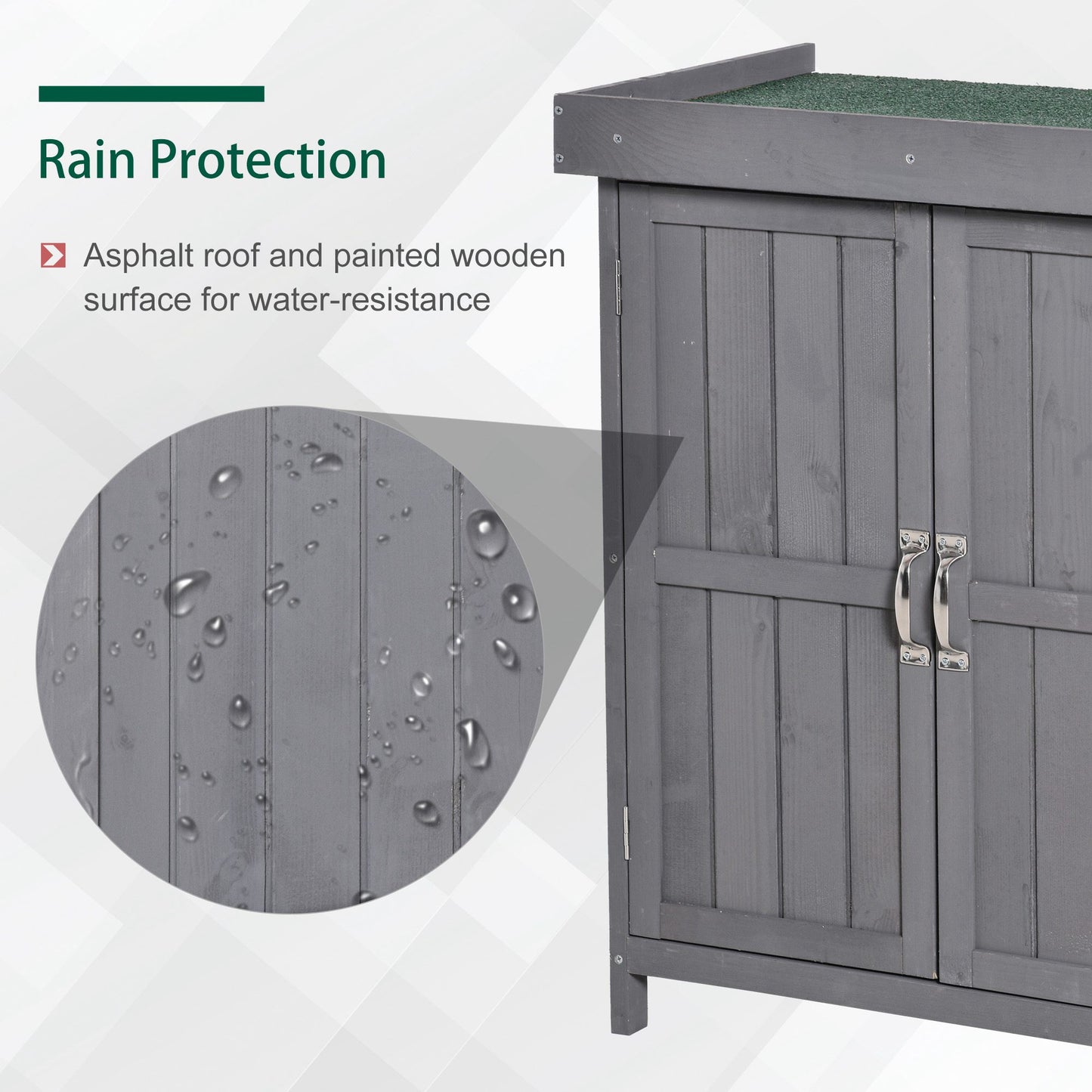 Outsunny Wooden Garden Tool Storage Shed Kit with Hinged Roof, 2-Tier Shelves and Double Doors, 74x43x88cm, Dark Grey