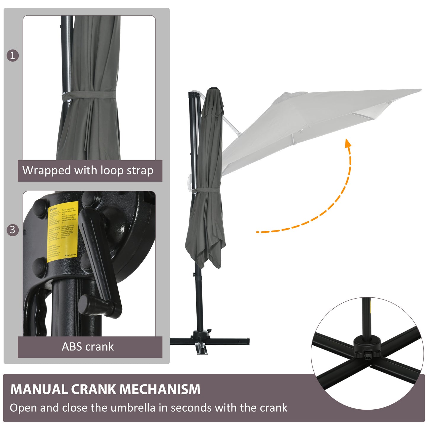 Outsunny 8' x 8' Square Patio Hanging Offset Umbrella with 360Â° Rotation, Aluminum Outdoor Cantilever Parasol with Crank & Tilt, Sun Canopy Shelter with Cross Base, Dark Blue