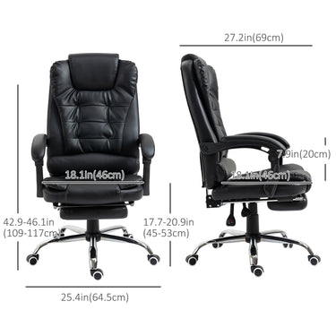HOMCOM High Back Office Chair PU Leather Executive Office Chair with Retractable Footrest Padded Armrest Black