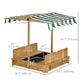 Outsunny Kids Wooden Sandbox Outdoor Backyard Playset Children Play Station w/ Adjustable Canopy & Convertible Bench Sand for 3-7 Years Old