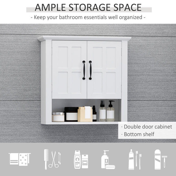 HOMCOM Wall Mount Bathroom Cabinet, Storage Organizer Kitchen Cupboard with 2 Doors and Adjustable Shelf White