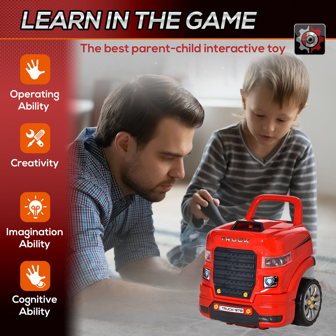 Qaba Smart Truck Engine Toy Set for Kids - Mini Car Service Station, Kids Tool Set Included, Suitable for 3-5 Years Old