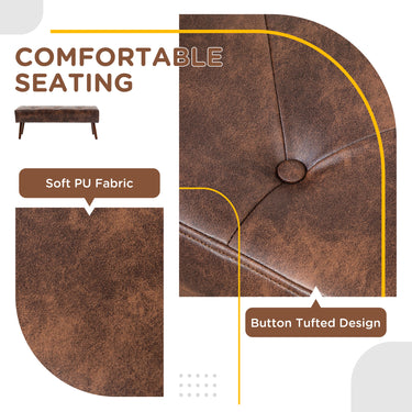 HOMCOM Bedroom Bench, End of Bed Bench with Button Tufted, PU Leather Upholstered Entryway Bench with Wood Legs, Brown