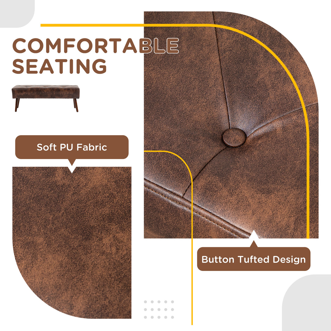 HOMCOM Bedroom Bench, End of Bed Bench with Button Tufted, PU Leather Upholstered Entryway Bench with Wood Legs, Brown