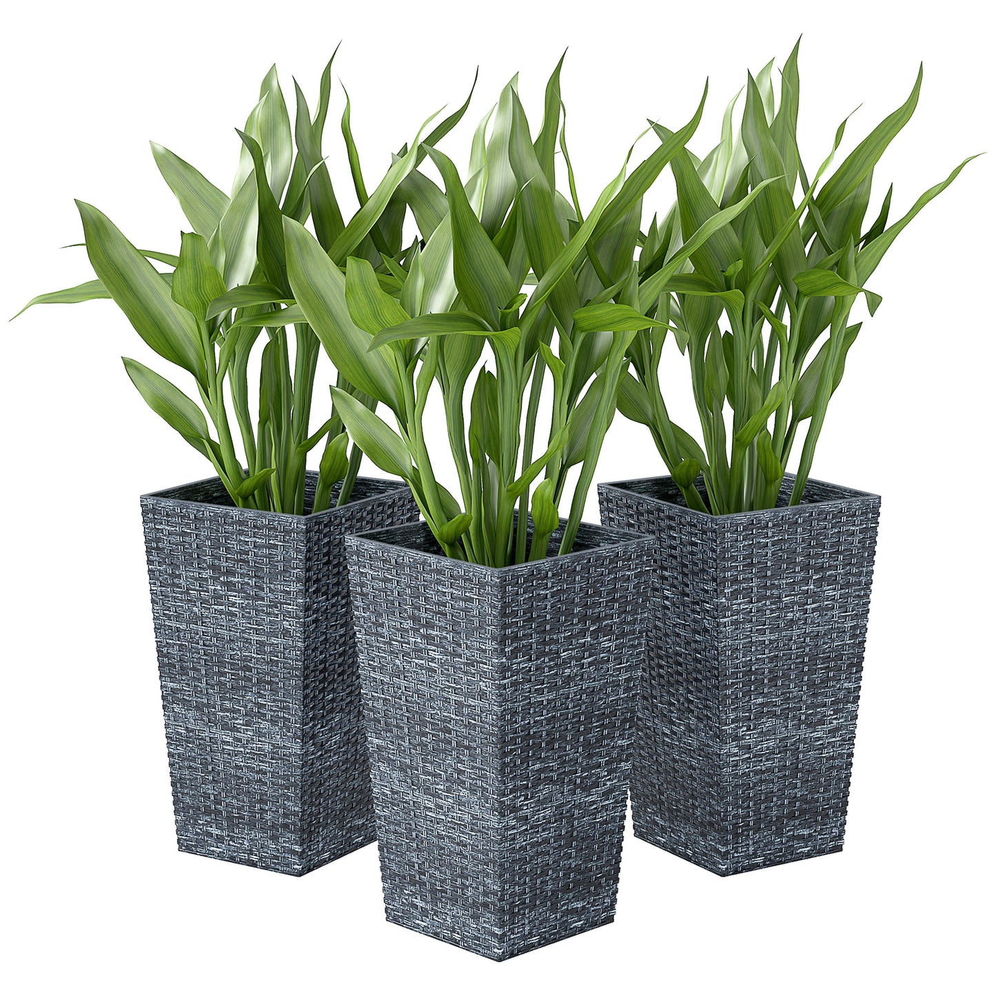 Outsunny Set of 3 Tall Plant Stand, Outdoor & Indoor Flower Pot Set for Front Door, Entryway, Patio and Deck, Brown