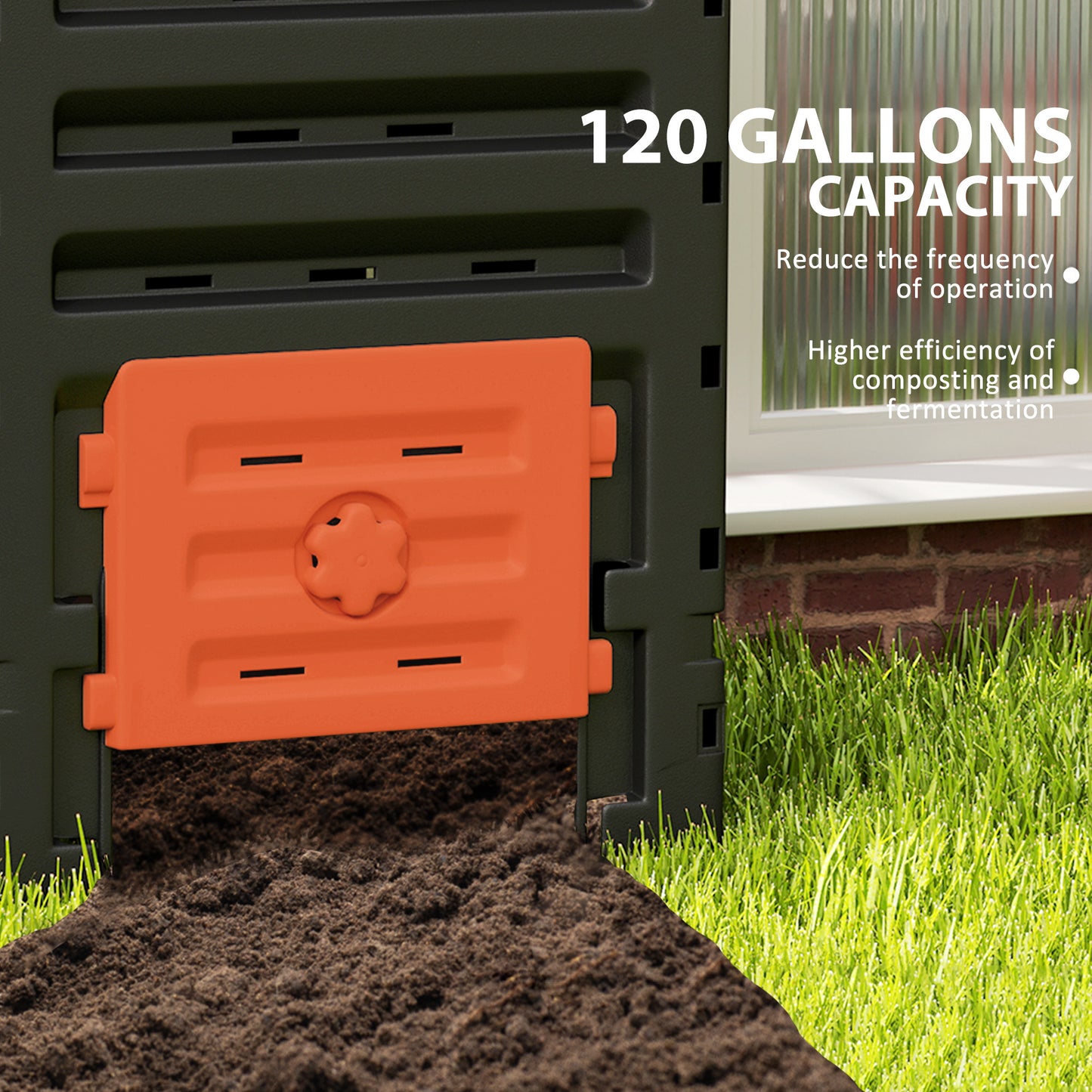 Outsunny Compost Bin, Garden Composter with 80 Vents and 2 Sliding Doors, 120 Gallon (450L), Black