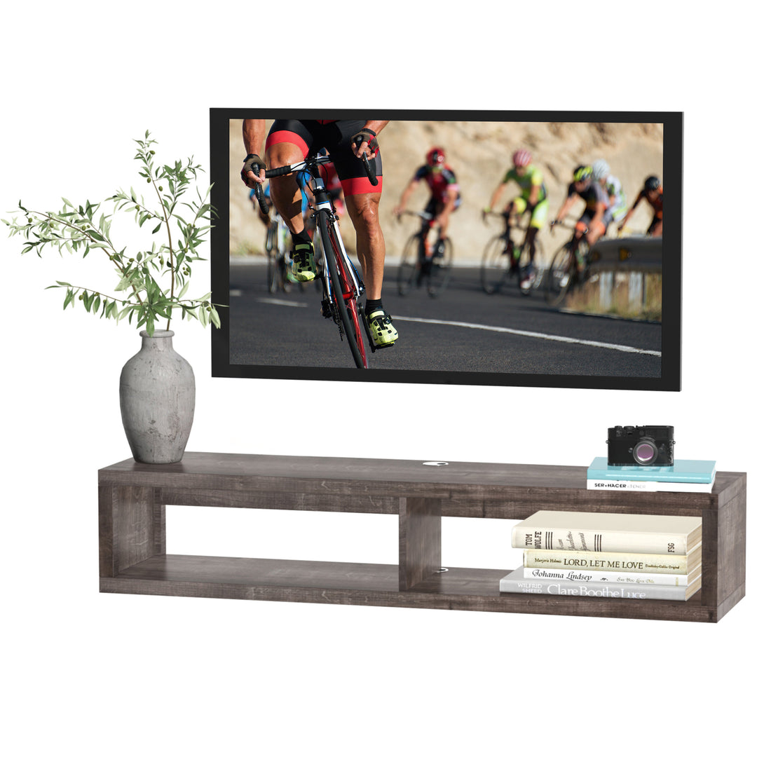 HOMCOM Floating TV Stand Shelf for 50" TVs, Wall Mounted Entertainment Center for Living Room, Bedroom, Media Console with Storage Shelf for Audio, Video, Dark Grey Wood Grain