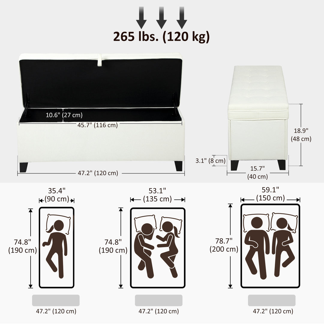 HOMCOM Storage Ottoman Bench, Foot Rest with Safety Hinges, 47 Inches Linen Storage Chest for Living Room, Dark Grey