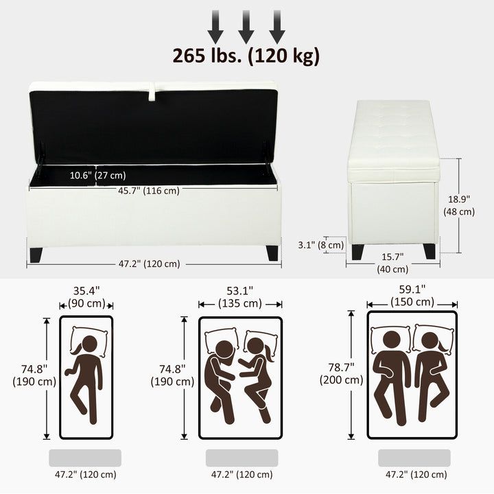 HOMCOM Storage Ottoman Bench, Foot Rest with Safety Hinges, 47 Inches Linen Storage Chest for Living Room, Dark Grey