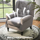 HOMCOM Fabric Accent Chair, Button Tufted Armchair, Upholstered Modern Living Room Chair, Wingback Chair with Wood Legs, Rolled Arms, Thick Padding for Bedroom, White