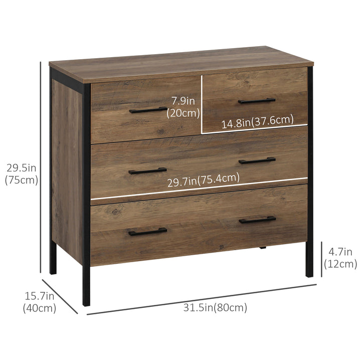 HOMCOM Dresser for Bedroom with 4 Drawers, Chest of Drawers with Metal Frame and Handles for Living Room, Hallway, Brown