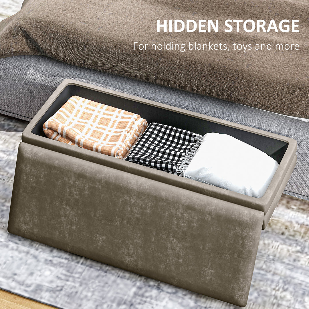 HOMCOM 39" Storage Ottoman, Velvet End of Bed Bench with Steel Legs, Foot Stool with Storage for Bedroom, Living Room, Pink