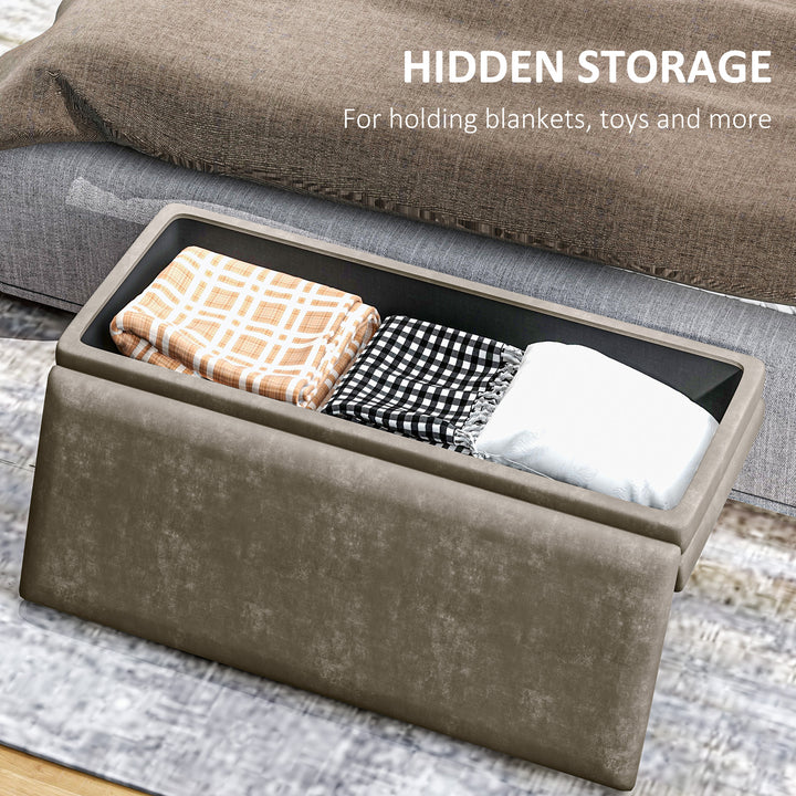 HOMCOM 39" Storage Ottoman, Velvet End of Bed Bench with Steel Legs, Foot Stool with Storage for Bedroom, Living Room, Pink