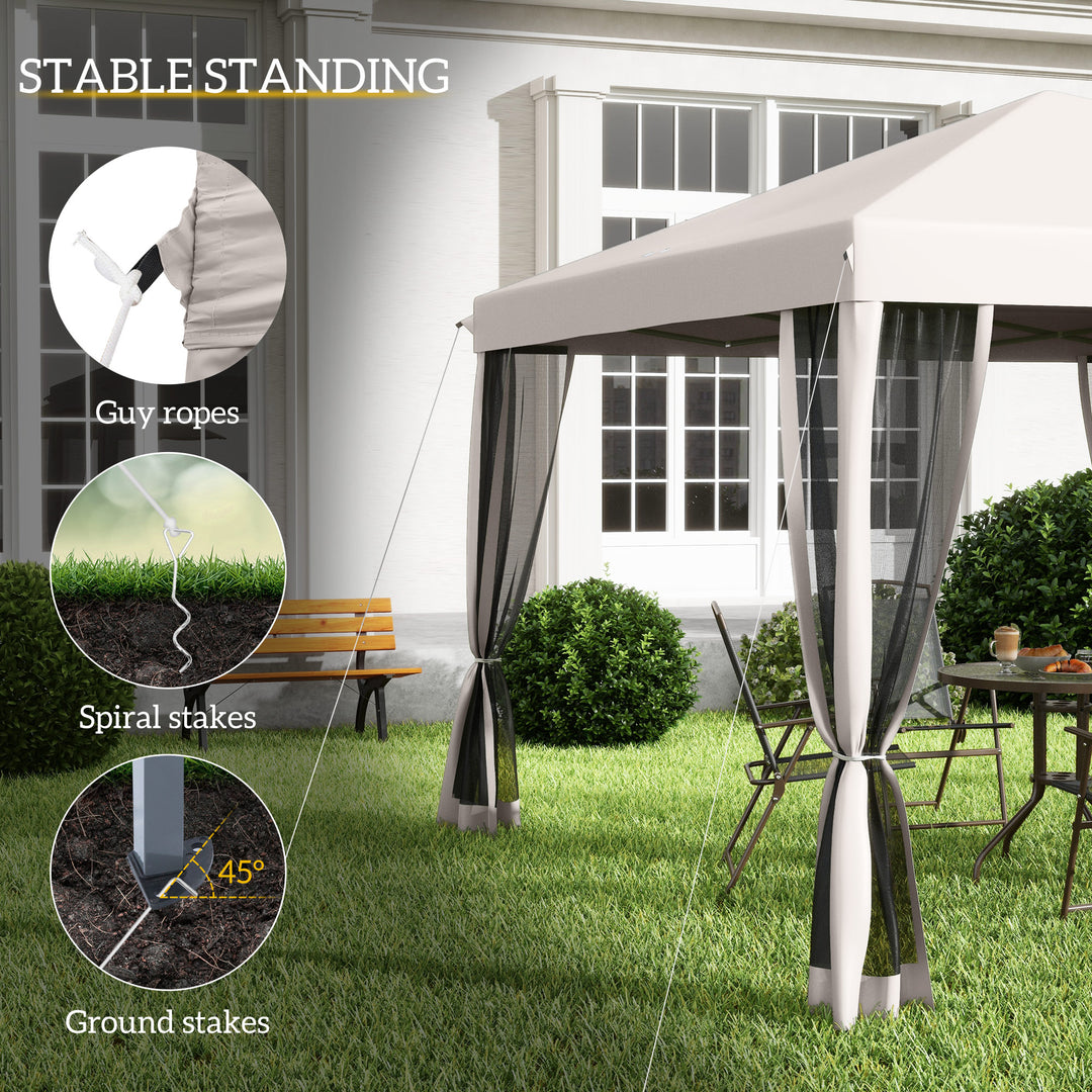 Outsunny 10' x 10' Pop Up Canopy Tent Gazebo with Removable Mesh Sidewall Netting, Carry Bag for Backyard Patio Outdoor, Beige