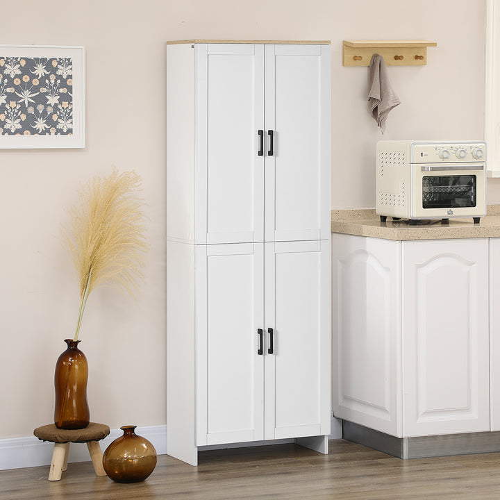 HOMCOM 67" 4-Door Kitchen Pantry Cabinet, Freestanding Storage Cabinet Cupboard with Adjustable Shelves, White