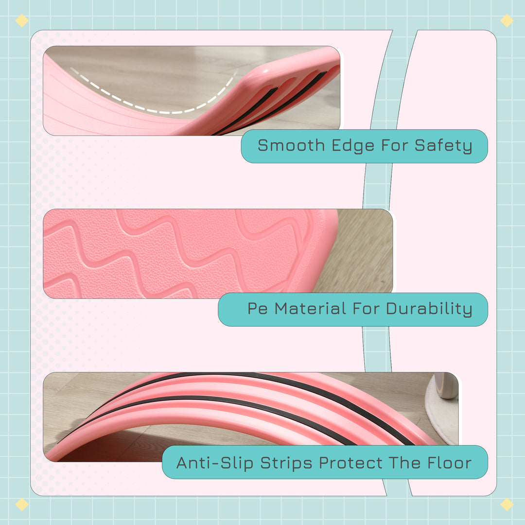 Qaba 32.3" Balance Board, Wobble Board Kids Curvy Rocker Board, Ended Preschool Learning Montessori Waldorf Toy, Red