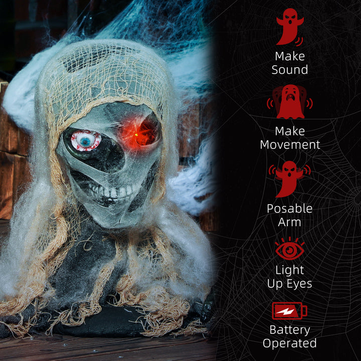 HOMCOM Halloween Animated Mummy with Glowing LED Eyes, Animatronic Halloween Decoration, Battery Operated