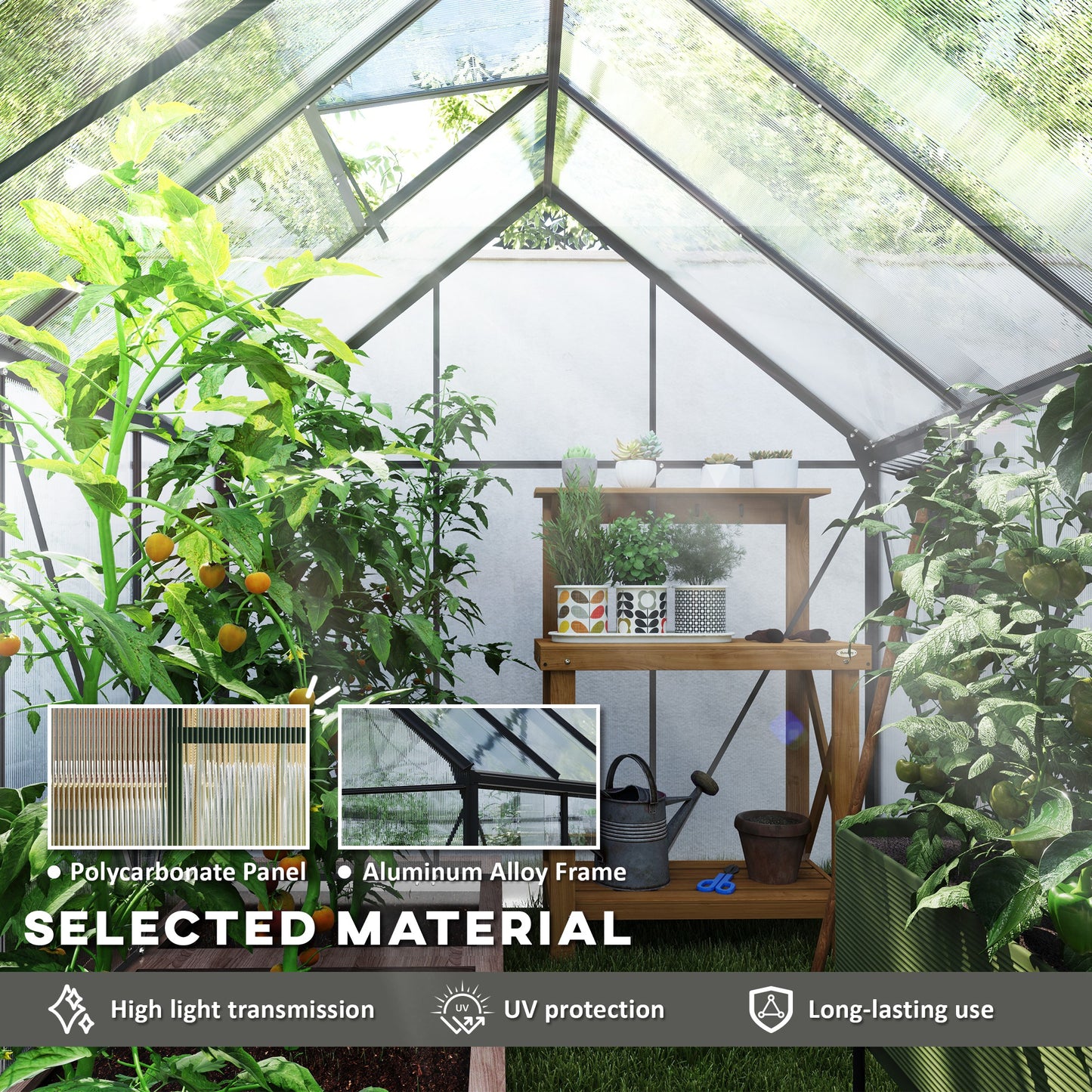 Outsunny 6' x 12' x 6.5' Walk-in Greenhouse, Polycarbonate Greenhouse with Adjustable Roof Vent, Base, Sliding Door, Clear