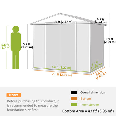 Outsunny 8' x 6' Outdoor Storage Shed, Metal Garden Shed with 2 Windows, 4 Vents, Lockable Doors and Gloves, Dark Grey