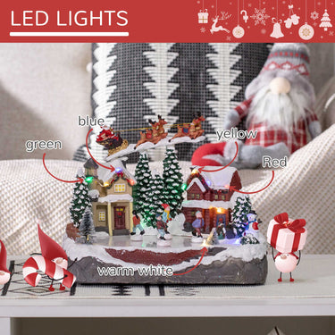 HOMCOM Christmas Village, Santa and Deer Skating Pond Animated Winter Wonderland Set with Multicolored LED Light, Plug-In Christmas Decoration
