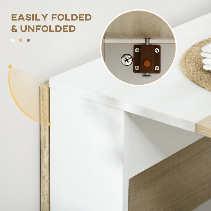 HOMCOM Drop Leaf Dining Table Wood Folding Table Multi-Use Side Table Dining Desk Space Saving Table, White/Oak