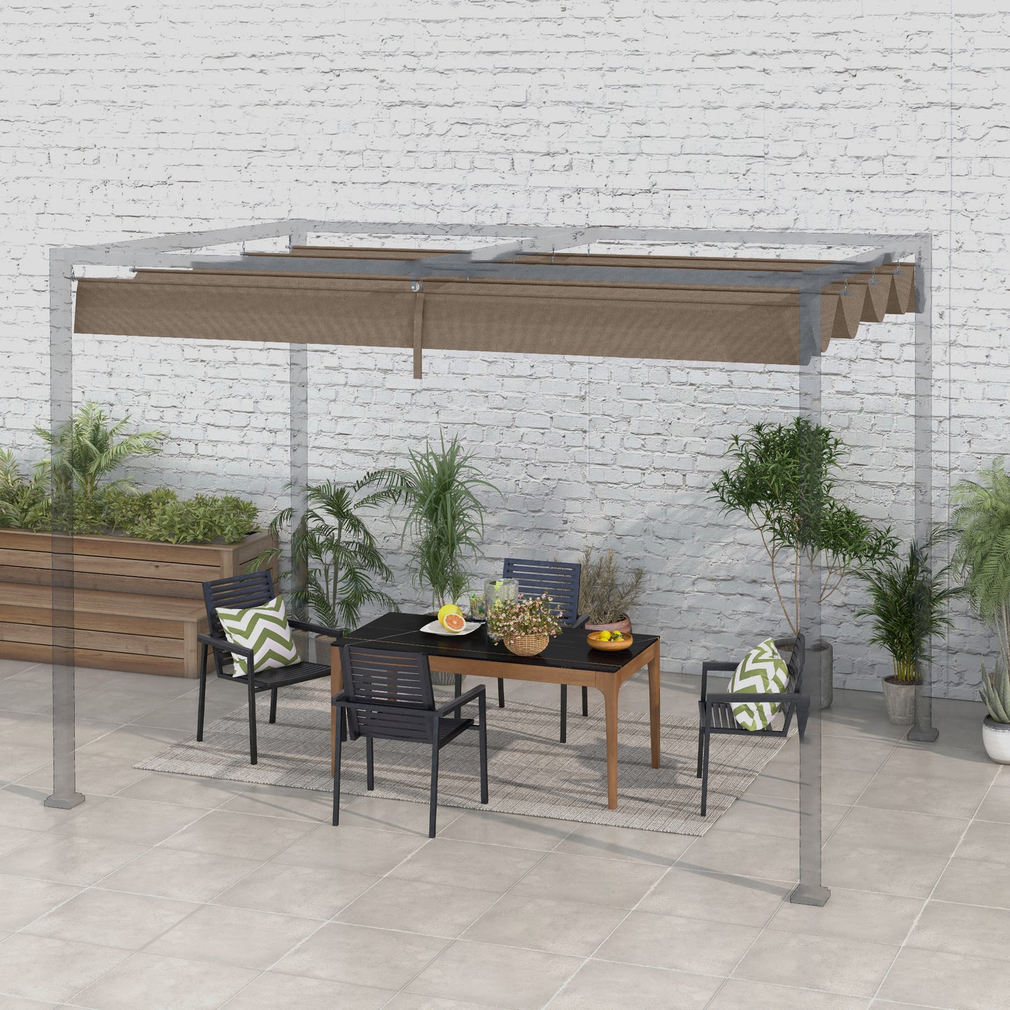 Outsunny Pergola Canopy, Retractable Sun Shade Cover for 10' x 7' Pergola, UV30+ Protected, Cream White