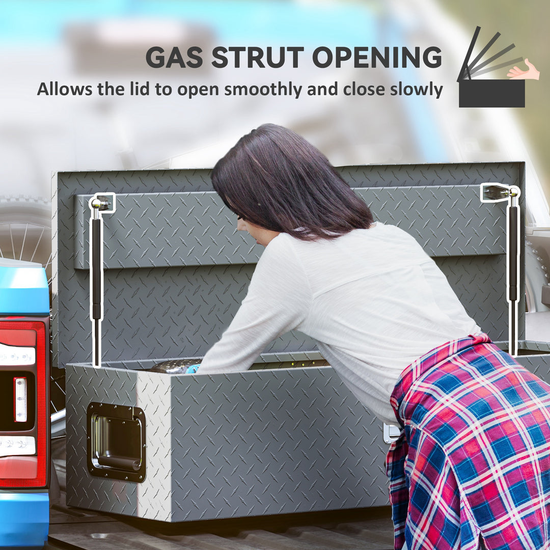 HOMCOM 39" x 13" x 10" Truck Tool Box Heavy Duty Aluminum Trailer Tongue Box with Lock and Keys for Pick Up Truck RV Trailer