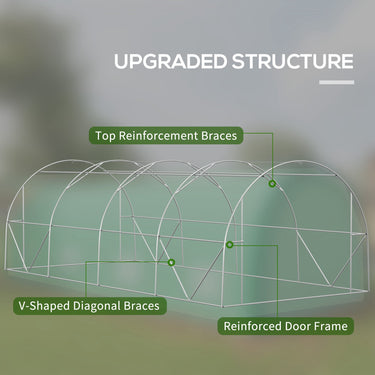 Outsunny 19.5' x 10' x 6.5' Upgraded Tunnel Greenhouse Green House with Mesh Door and Windows, 15 Plant Labels and Gloves, Green