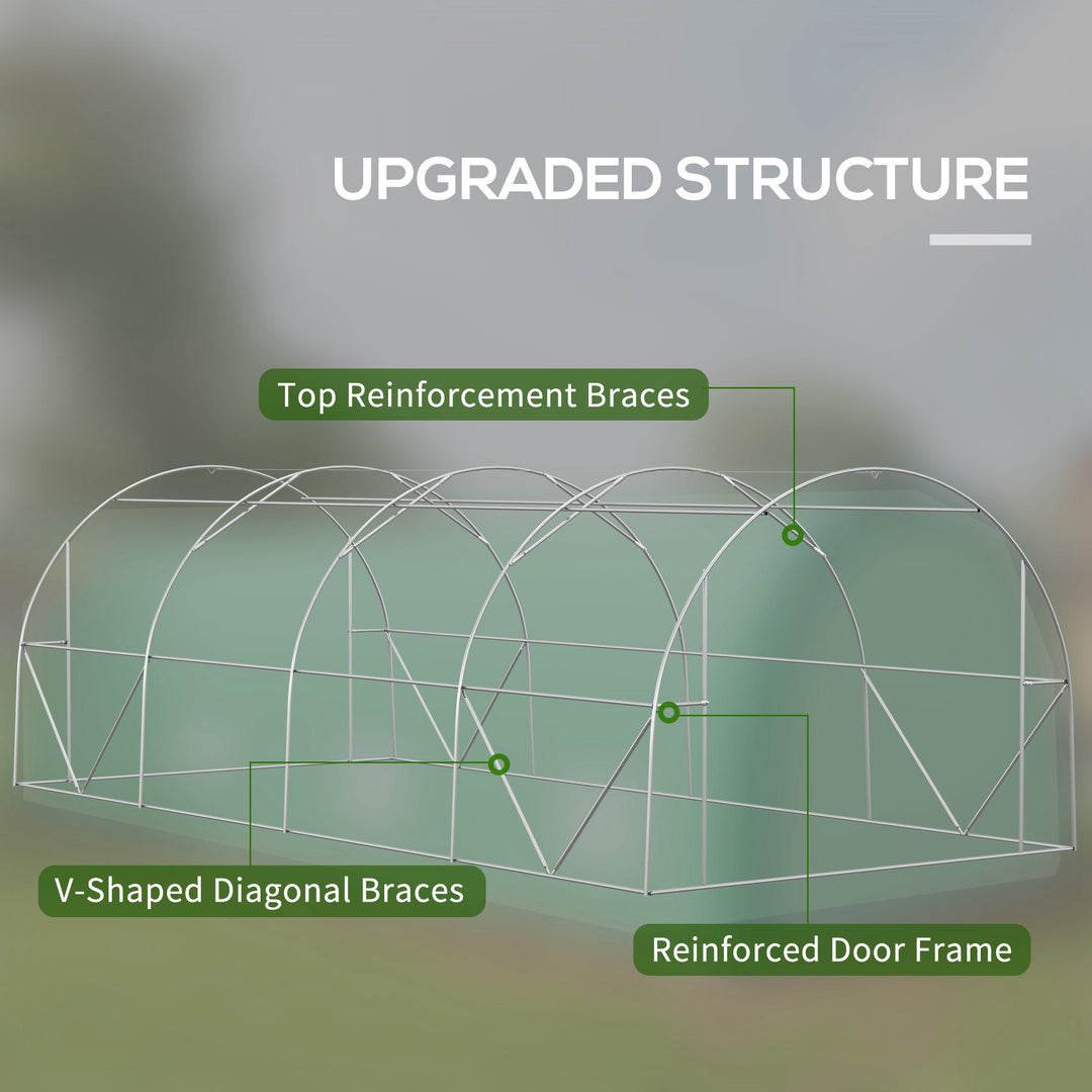 Outsunny 19.5' x 10' x 6.5' Upgraded Tunnel Greenhouse Green House with Mesh Door and Windows, 15 Plant Labels and Gloves, Green