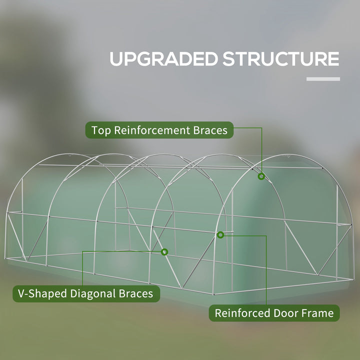 Outsunny 19.5' x 10' x 6.5' Upgraded Tunnel Greenhouse Green House with Mesh Door and Windows, 15 Plant Labels and Gloves, Green