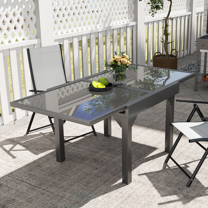 Outsunny 35"-71" Expandable Outdoor Table with Tempered Glass Top, Metal Frame, for 4-6 Person, for Lawn, Garden, Backyard