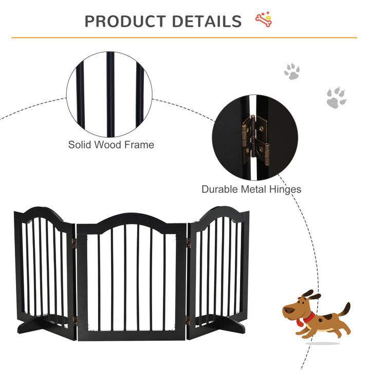 PawHut 24"H Foldable Dog Gate, 3 Panels Freestanding Pet Gate Barriers Indoor with Support Feet, Puppy Fence for Small Dogs, Black