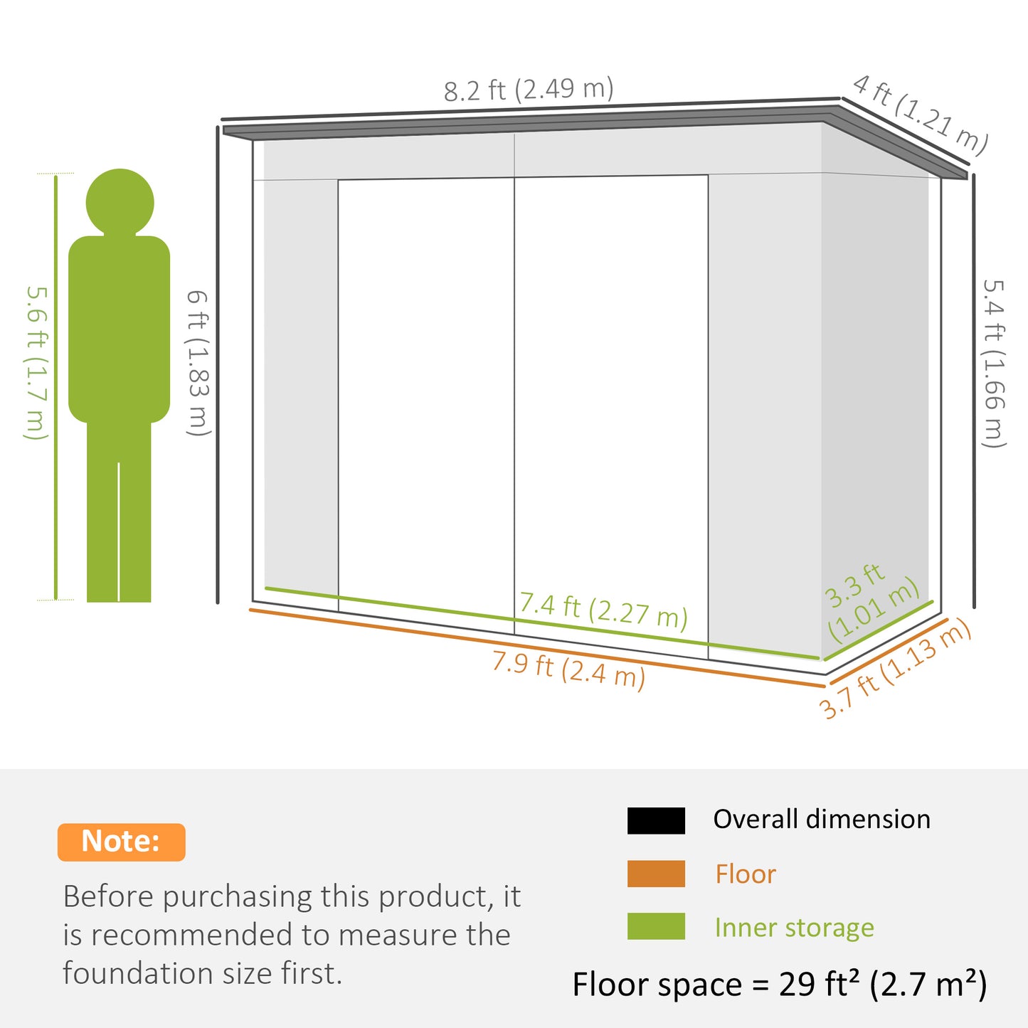 Outsunny 8 x 4FT Galvanized Garden Storage Shed, Metal Outdoor Shed with Double Doors and 2 Vents, Grey