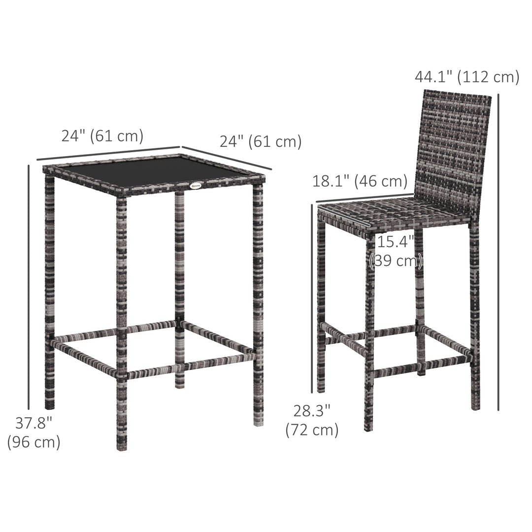 Outsunny 3 Piece Patio Bar Set Wicker Rattan Garden Bistro Set Barstool and Table for Patio Backyard Balcony Poolside, Black