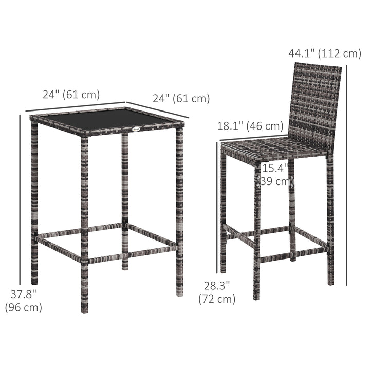 Outsunny 3 Piece Patio Bar Set Wicker Rattan Garden Bistro Set Barstool and Table for Patio Backyard Balcony Poolside, Black