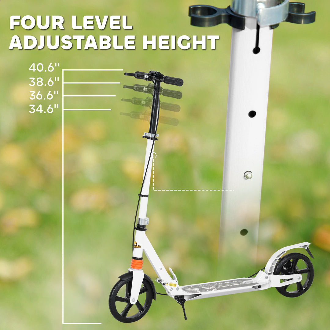 Qaba Foldable Kids Scooter with 4 Adjustable Heights, Double Brakes, and Shock Absorption for Ages 6-12, White