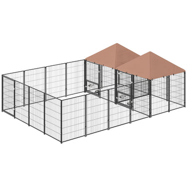 PawHut Large Outdoor Dog Kennel with 2 Rooms, Rotating & Adjustable Height Bowls, 13.5' x 9.4' x 5.1'