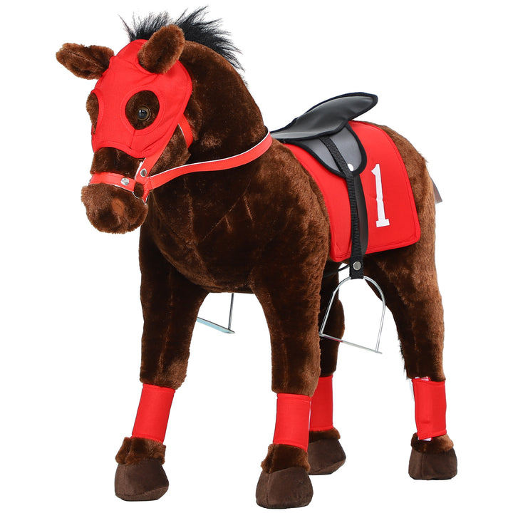 Qaba Kids Ride On Horse w/ Neighing Sound, Saddle, Stirrups, for 3-8 Years