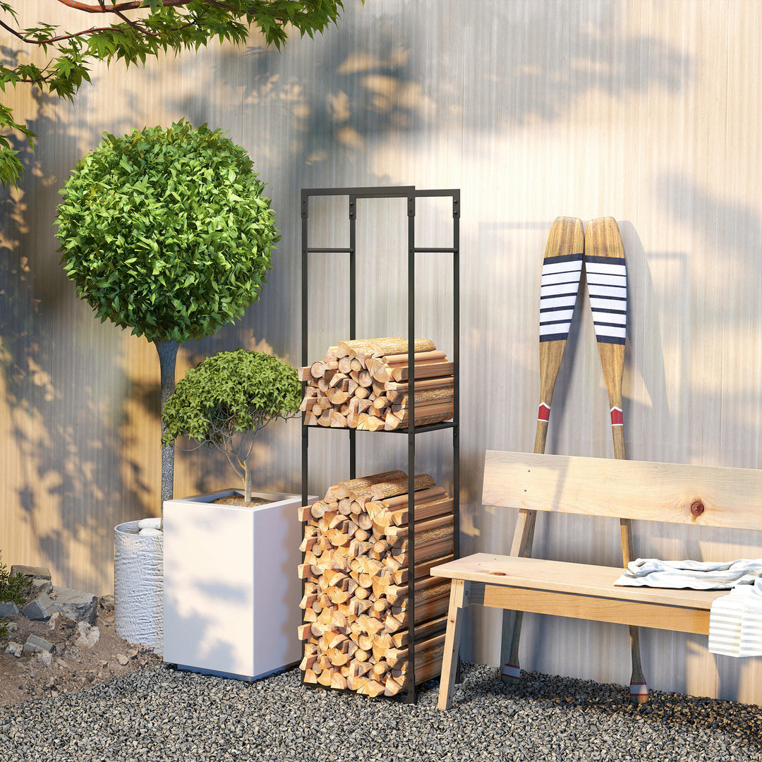 Outsunny Firewood Rack Outdoor, Heavy Duty Log Holder with Adjustable Shelf for Fireplace, Indoor Outdoor Fire Wood Storage Rack
